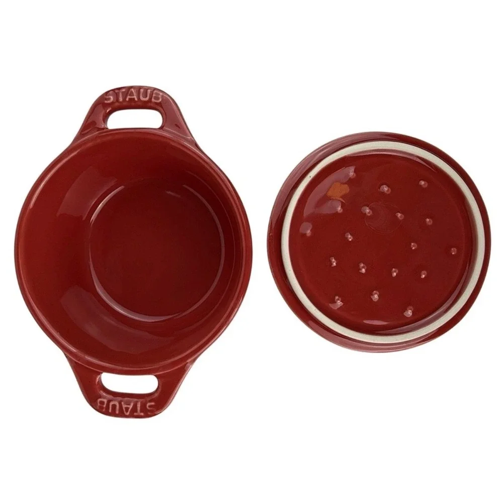 STAUB Ramekin Red Ceramic Casserole Mini Dish‎ w/Lid La Cocotte Kitchen Cookware